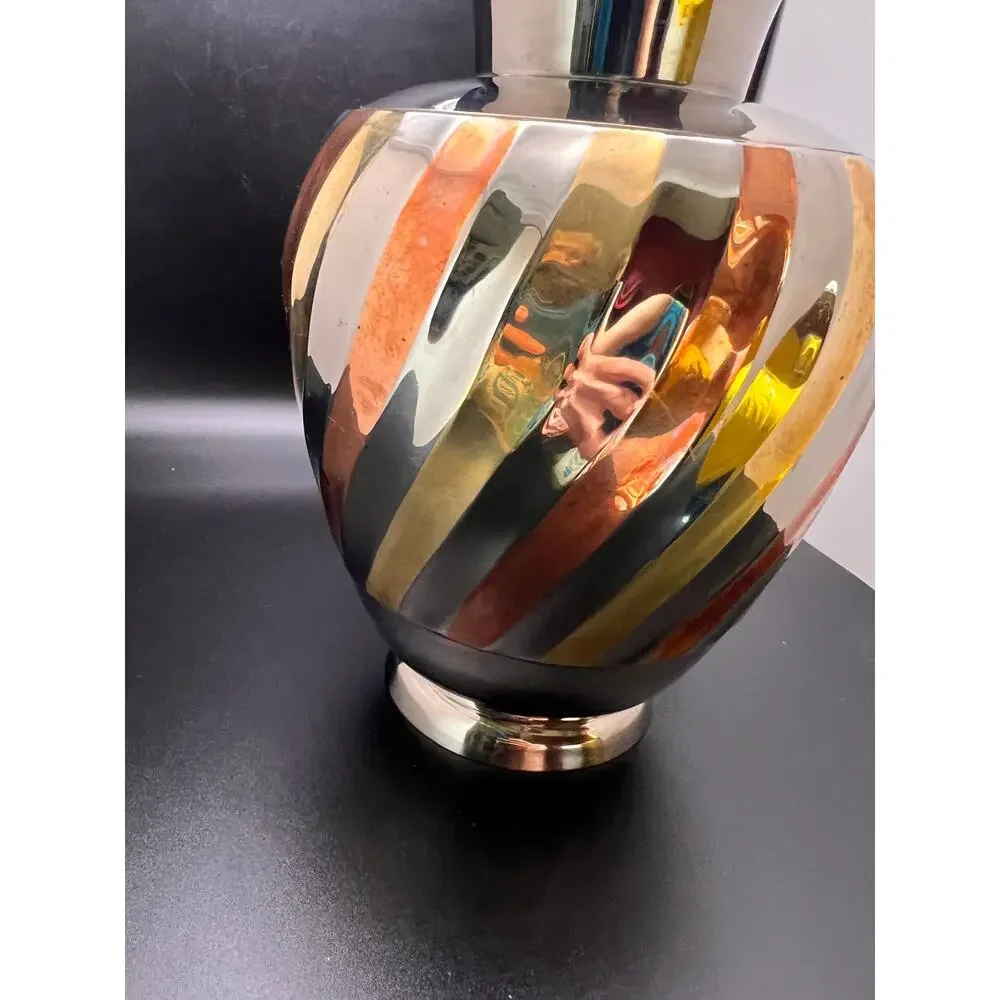 Vintage brass mixed metal vase swirl stripes MCM India Hollywood regency